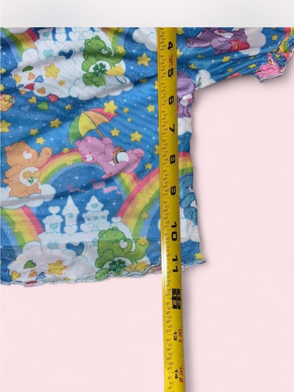 Dolls Kill x Care Bears Blue Rainbow Print Crop Top with Pink Trim - Picture 7 of 7